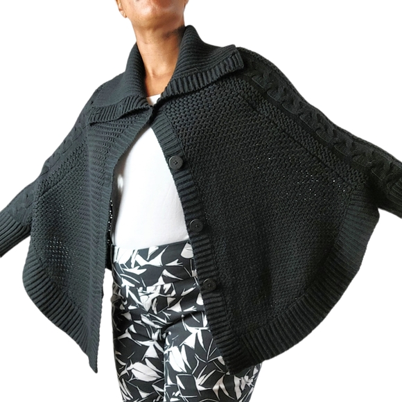 UGG Black Maribeth Cocoon Cape Ribbed Cable Knit Cardigan - Picture 2 of 12